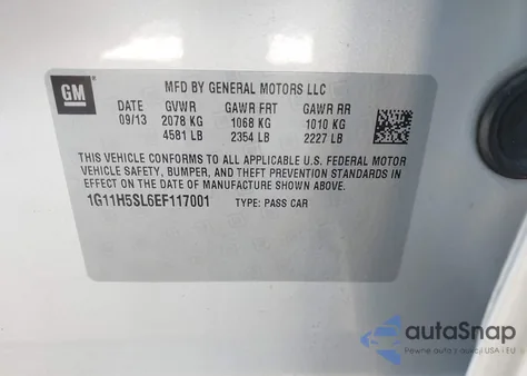 2014 Chevrolet Malibu 1Lz из США, поврежденный, VIN 1G11H5SL6EF117001